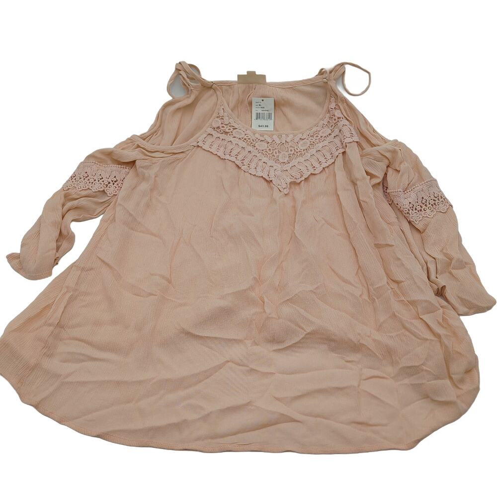 Tanzara XL NWT Rose Cold-Shoulder Lace Trim Blouse